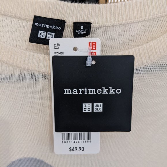 Marimekko x Uniqlo Merino Blend A-line Sweater Dress, Cream + Silver Waves, S - Picture 4 of 7